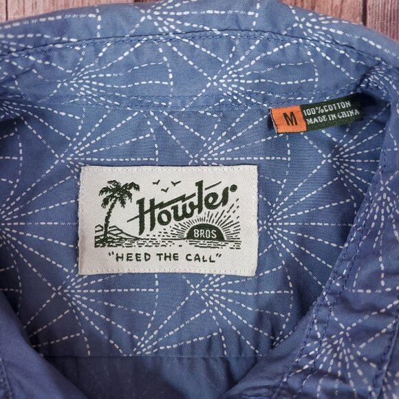 Howler Bros Mens Size Medium Mansfield Sashiko Shell Blue Heed The Call Shirt - Picture 10 of 14